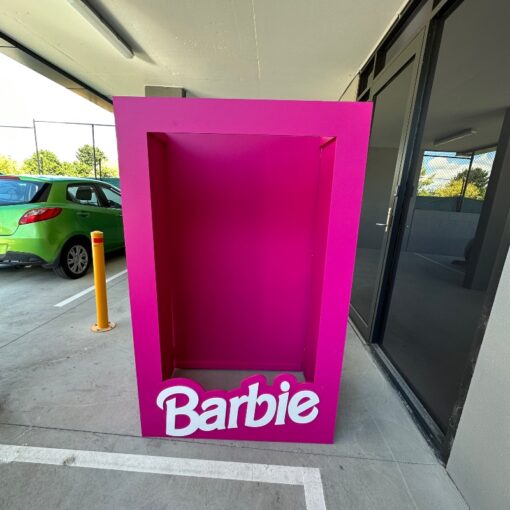Barbie Box - Pink Adult sized box for event prop for hire from SP Events Sydney